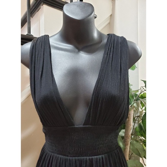 Forever 21 Women's Black Solid Open Side V-Neck Sleeveless Long Maxi Dress M - Picture 2 of 15